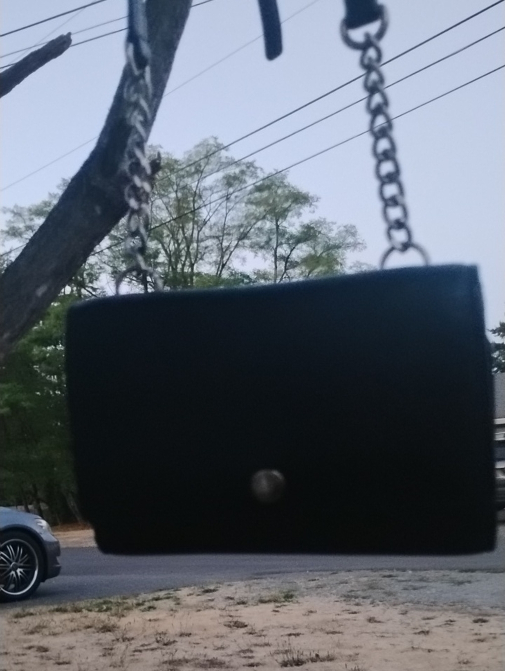 Coach Black Leather Crossbody with Silver Chain Strap